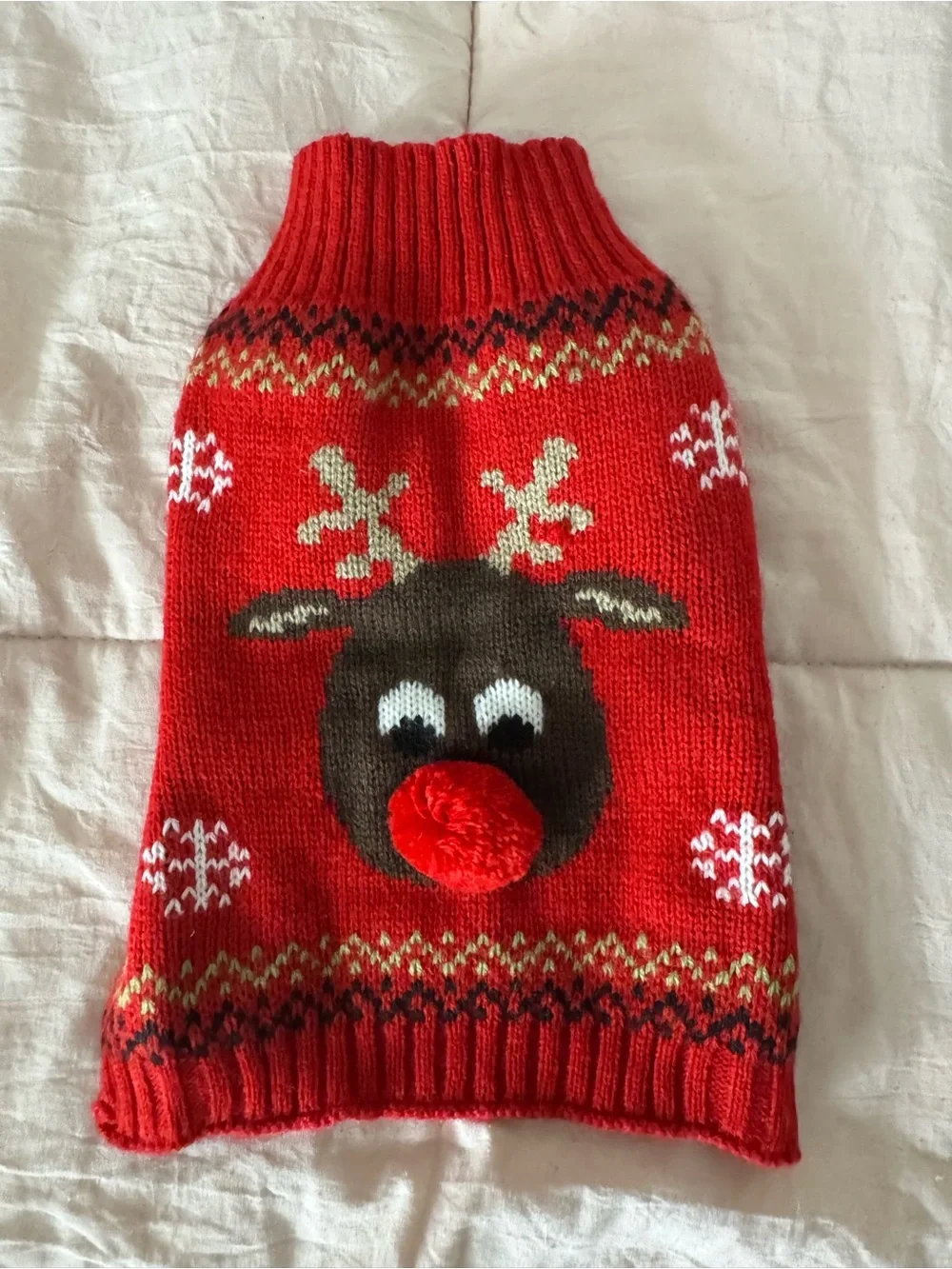 Source Unknown Red Reindeer Pom-Pom Dog Sweater